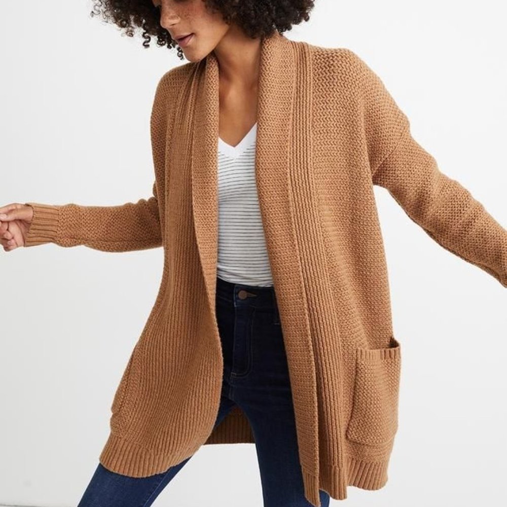 Marine Layer Camel Brown Open-Front Chunky Knit Cardigan